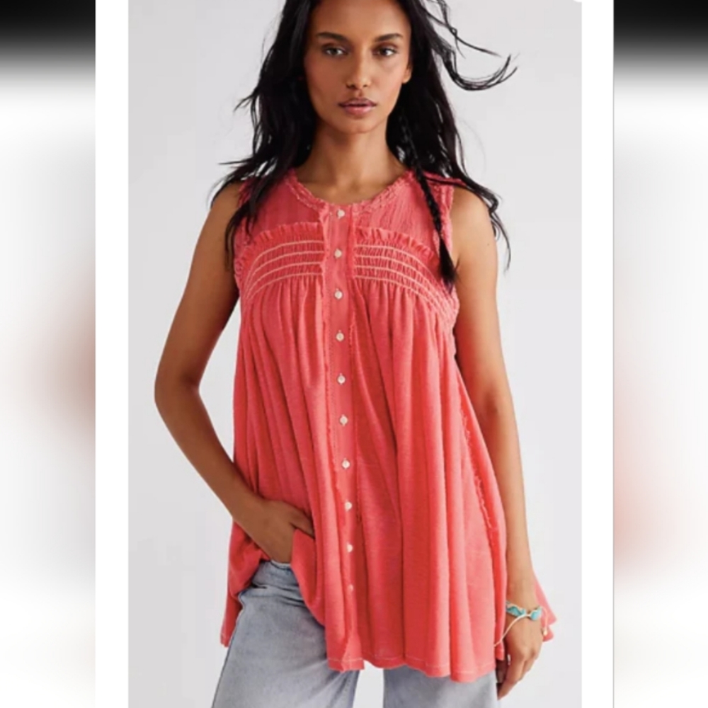 NWOT Free People Sea Breeze Tunic Coral Oversized Top Size XS